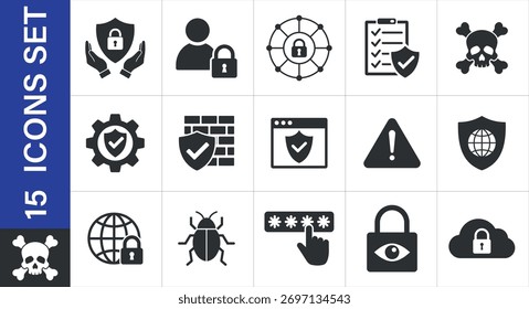 Colección de iconos de seguridad aislados sobre fondo blanco. iconos de ciberseguridad y protección de datos. 
incluyendo protección, privacidad, amenazas y seguridad de los datos. Ideal para ilustrar la ciberseguridad