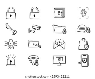 The collection of Security and Privacy Illustration Icons in doodle style is perfect for use in various design needs with themes of security, privacy, digital security, technology and others.