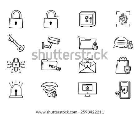 The collection of Security and Privacy Illustration Icons in doodle style is perfect for use in various design needs with themes of security, privacy, digital security, technology and others.