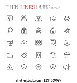 Collection of security relared line icons. Editable stroke