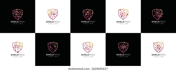 collection of Security shield technology logo design templates. Shield digital technology logo design vector icon