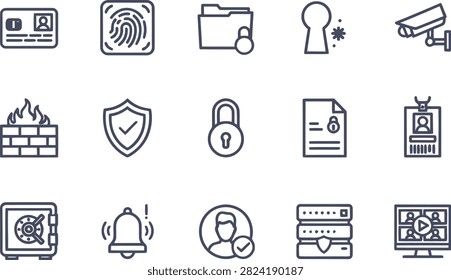 Collection of security and technology icons with transparent background