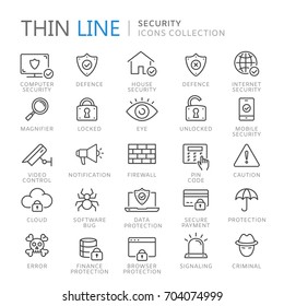 Collection of security thin line icons