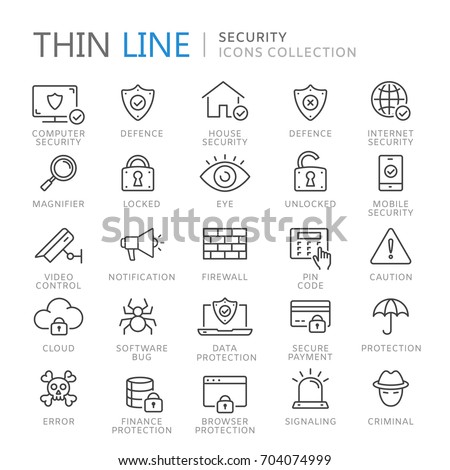 Collection of security thin line icons