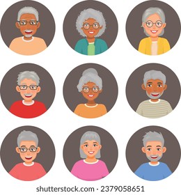 Collection of senior elderly people avatars