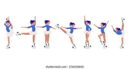 Collection of series of movements. Figure skating. The girl is skating. Graphic drawing. Close-up. It can be used in design.