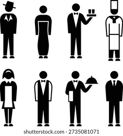 Colección de profesionales de la industria de servicios en diversos uniformes y roles de pie con confianza en la vestimenta formal