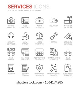 Collection of services line icons. 48x48 Pixel Perfect. Editable stroke