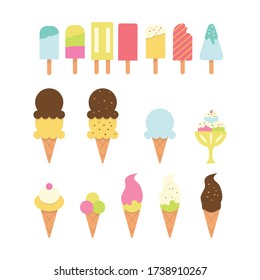 Collection or set of 16 ice cream vectors and illustrations isolated on white background. Various types of ice cream. Best for Hot and Summer time.