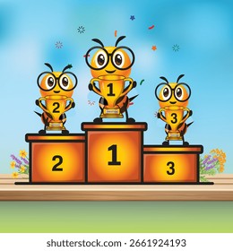 collection set 3d cartoon bee winner with happy expression