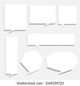collection set of 3D hand drawn speech bubble balloon think, speak, talk, template, text box banner, flat design vector illustration