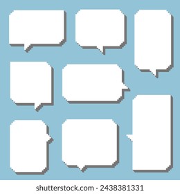 collection set of 3d retro game 8bit pixel speech bubble balloon black and white color, flat design vector illustration