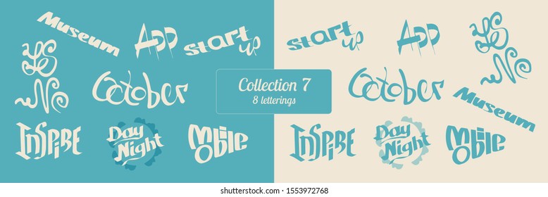 Collection №7. Set of 8 letterings. Vector eps10, isolated. For logotype, infographics, ad products and other.