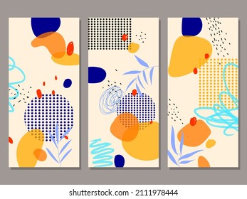 A collection of set abstract background. Hand drawing various shapes and doodle objects. Trendy modern contemporary vector illustration.