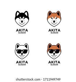 Kollektionsset Akita Hund Kopf Logo Symbol Design Trage Sonnenbrille