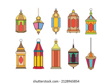 collection set of arabic lantern vector illustration design