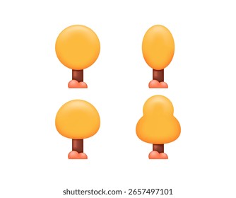 Colección o conjunto de ilustraciones de árboles de otoño. naranja árbol marrón. Adornos, decoraciones, símbolos. Diseño minimalista de estilo 3D. Elementos de activos
