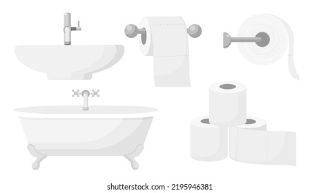 Collection set of bathroom object tissue roll bathtub basin
