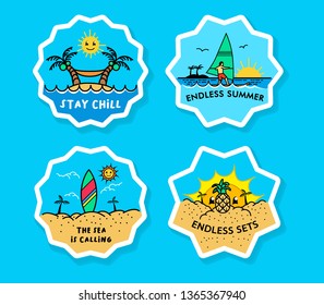 Collection set of beach holiday label sticker.