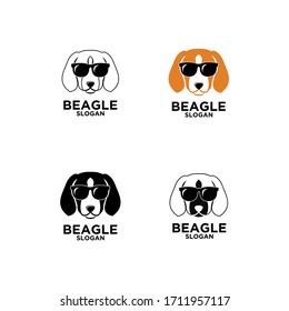 collection set beagle dog head logo icon design wear sunglasses