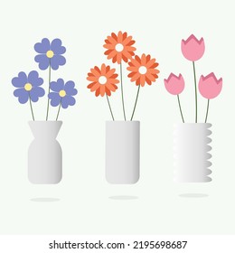 The collection set of beautiful flower in the transparent jar pack in flat vector style.