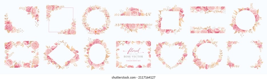 Collection set Beautiful Rose Flower and botanical leaf digital painted illustration for love wedding valentines day or arrangement invitation design greeting card.