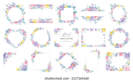 Collection set Beautiful Rose Flower and botanical leaf digital painted illustration for love wedding valentines day or arrangement invitation design greeting card.