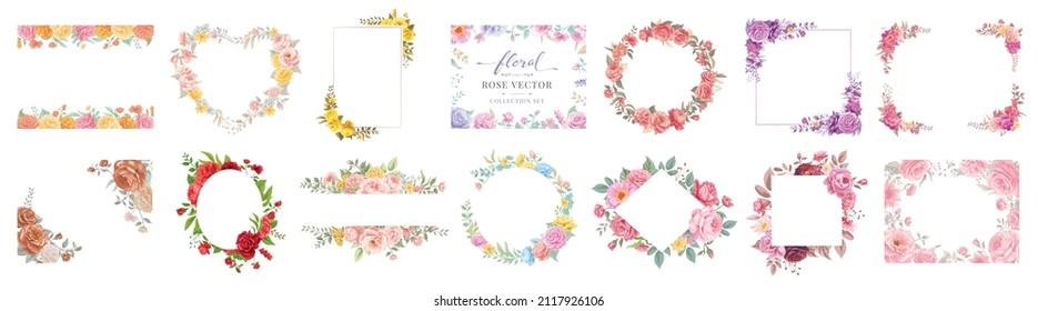 Collection set Beautiful Rose Flower and botanical leaf digital painted illustration for love wedding valentines day or arrangement invitation design greeting card.