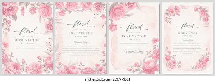 Collection set Beautiful Rose Flower and botanical leaf digital painted illustration for love wedding valentines day or arrangement invitation design greeting card.