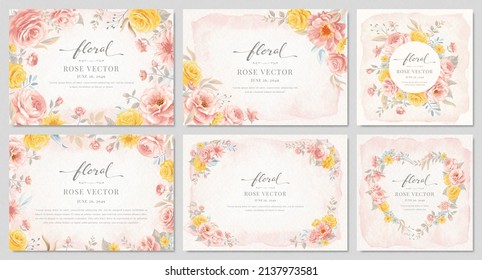 Collection set Beautiful Rose Flower and botanical leaf digital painted illustration for love wedding valentines day or arrangement invitation design greeting card.