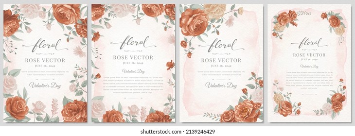 Collection set Beautiful Rose Flower and botanical leaf digital painted illustration for love wedding valentines day or arrangement invitation design greeting card.