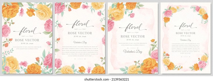 Collection set Beautiful Rose Flower and botanical leaf digital painted illustration for love wedding valentines day or arrangement invitation design greeting card.