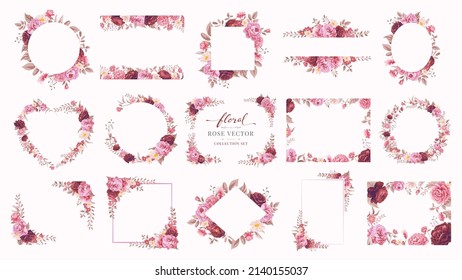 Collection set Beautiful Rose Flower and botanical leaf digital painted illustration for love wedding valentines day or arrangement invitation design greeting card.