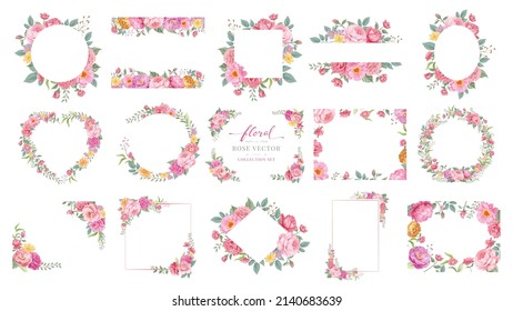 Collection set Beautiful Rose Flower and botanical leaf digital painted illustration for love wedding valentines day or arrangement invitation design greeting card.