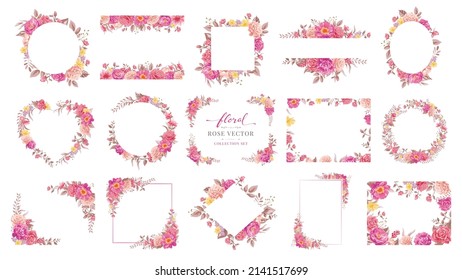 Collection set Beautiful Rose Flower and botanical leaf digital painted illustration for love wedding valentines day or arrangement invitation design greeting card.