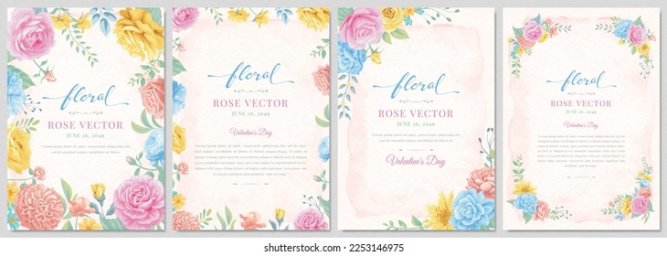 Collection set Beautiful Rose Flower and botanical leaf digital painted illustration for love wedding valentines day or arrangement invitation design greeting card.