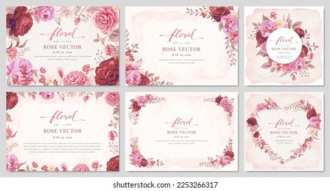 Collection set Beautiful Rose Flower and botanical leaf digital painted illustration for love wedding valentines day or arrangement invitation design greeting card.