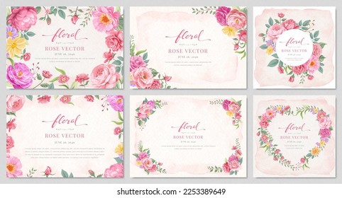 Collection set Beautiful Rose Flower and botanical leaf digital painted illustration for love wedding valentines day or arrangement invitation design greeting card.