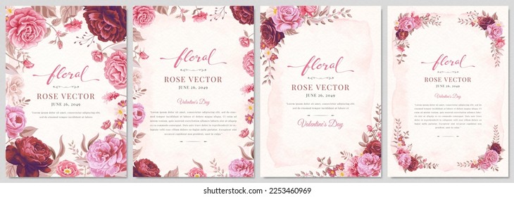 Collection set Beautiful Rose Flower and botanical leaf digital painted illustration for love wedding valentines day or arrangement invitation design greeting card.