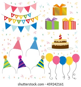 Collection set of birthday elements for party