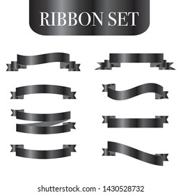 Collection set of Black ribbon tapes isolated on white background. vector