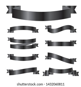 Collection set of Black ribbon tapes isolated on white background. vector