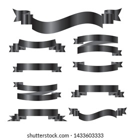 Collection set of Black ribbon tapes isolated on white background. vector