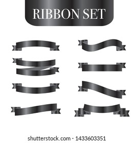 Collection set of Black ribbon tapes isolated on white background. vector