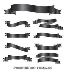 Collection set of Black ribbon tapes isolated on white background. vector