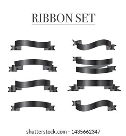 Collection set of Black ribbon tapes isolated on white background. vector