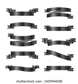 Collection set of Black ribbon tapes isolated on white background. vector