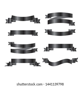 Collection set of Black ribbon tapes isolated on white background. vector