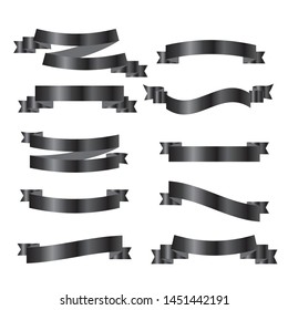 Collection set of Black ribbon tapes isolated on white background. vector