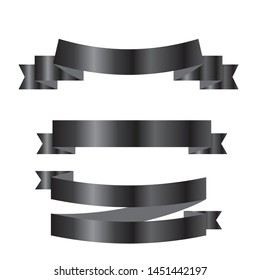 Collection set of Black ribbon tapes isolated on white background. vector